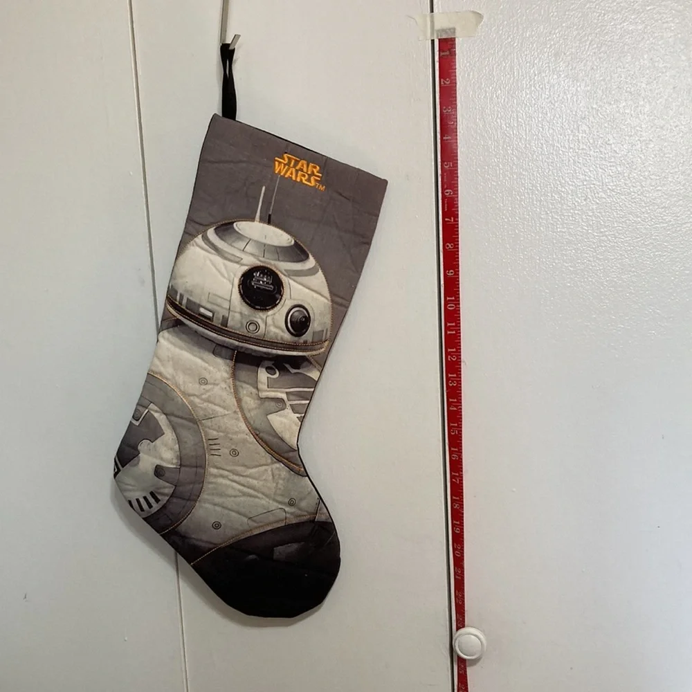 STAR WARS Christmas Holiday Stocking BB8 Gray White Gold Embroidered 18.5 in